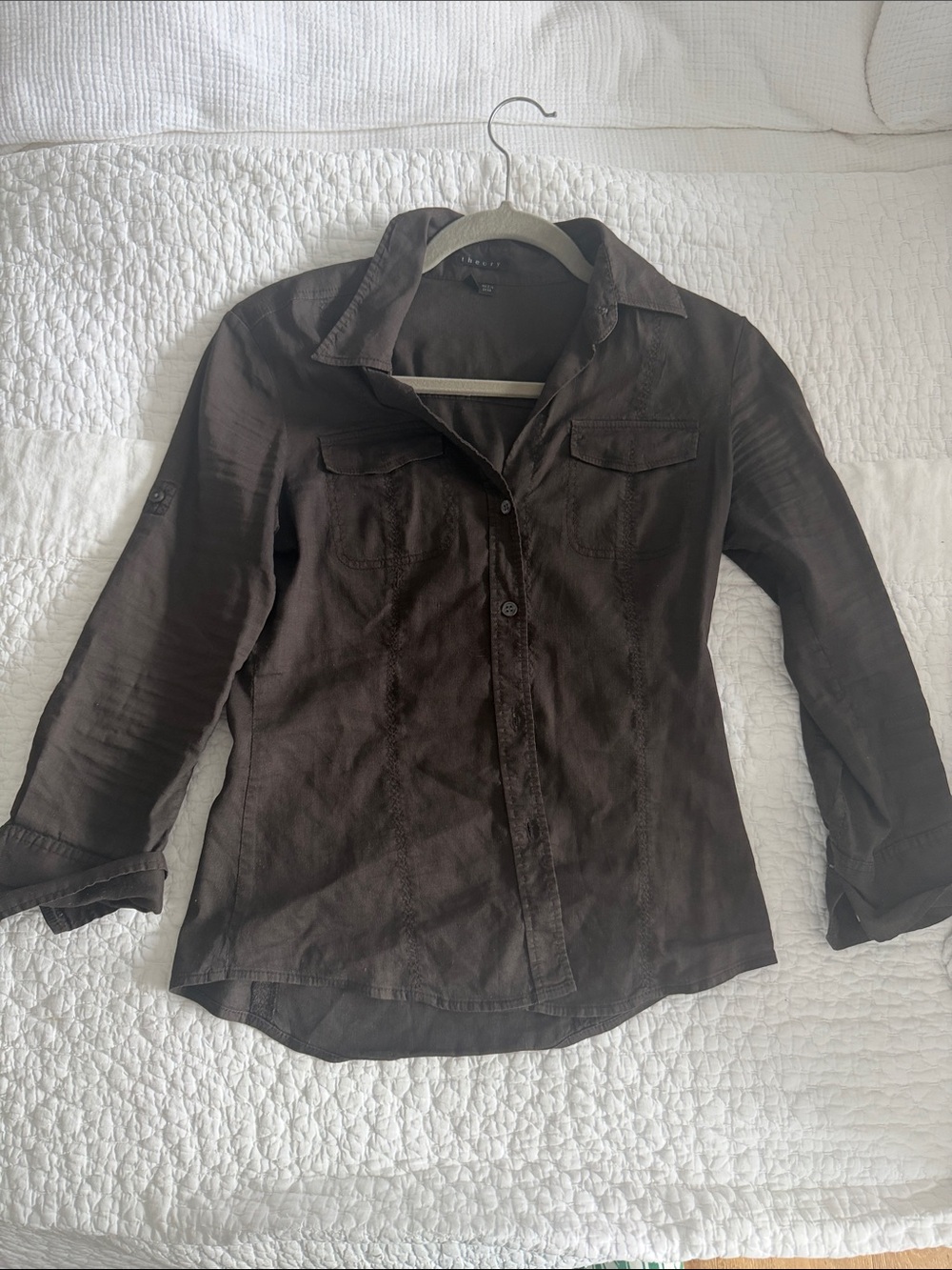 Theory Dark Brown Button-Front Shirt Jacket